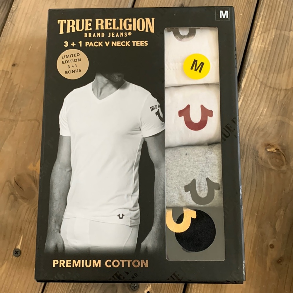 Brand New True Religion 3+1 Pack V Neck Tees